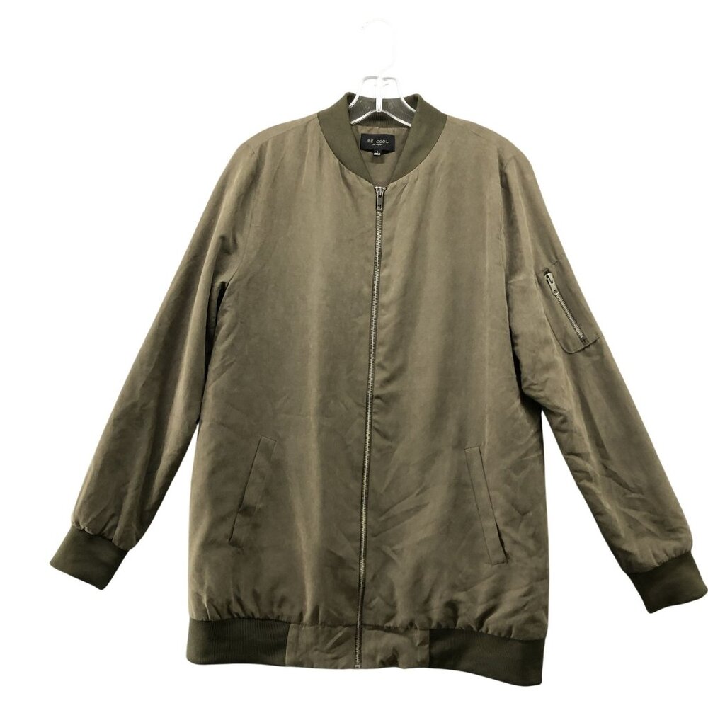 Be Cool‎ Bomber Jacket Mens L Olive Green Lightweight Faux Suede Utility Outdoor